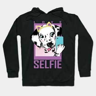 Dalmatian puppy portrait with smartphone making selfie Hoodie